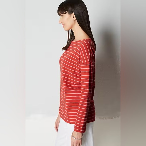 J. Jill Red White Striped Relaxed Boat Neck Tee Size 2X NWT Classic Nautical - Picture 1 of 10